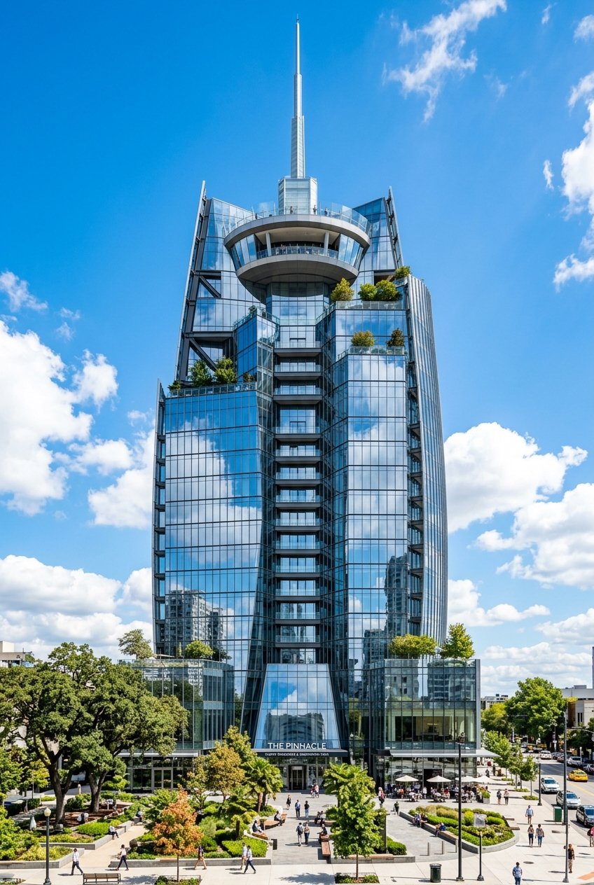 Illuminated Architectural Skyscraper Tower